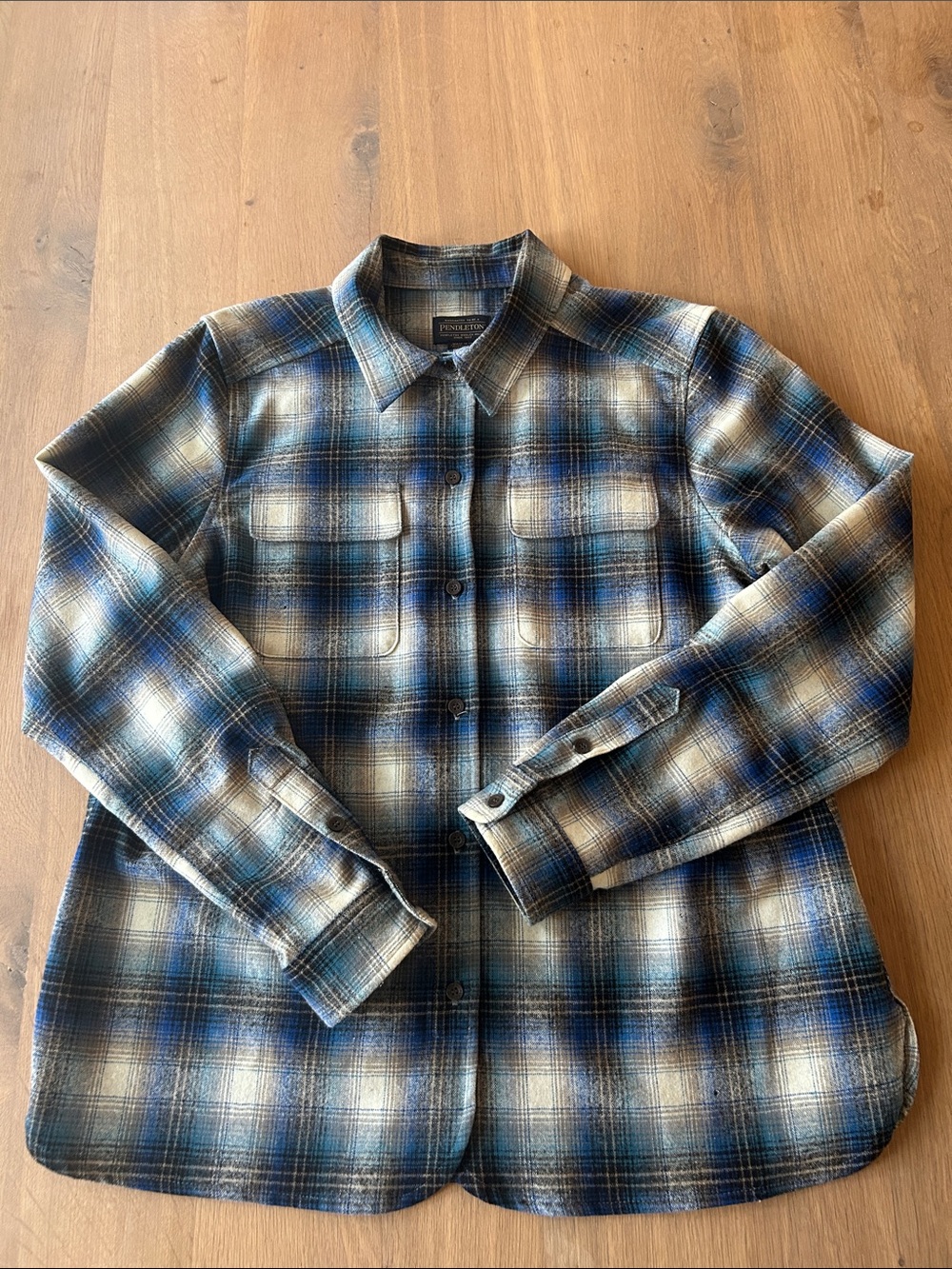 Pendleton Blue and Gray Plaid Button-Down Shirt- L - Picture 2 of 7